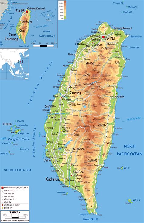 Large detailed tourist map of Taiwan with cities and .